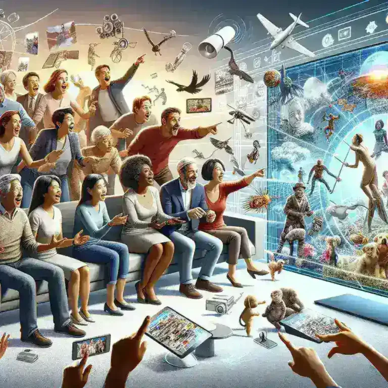 "Documentales interactivos de Netflix España: Usuarios participando en experiencias multimedia educativas y narrativas innovadoras."