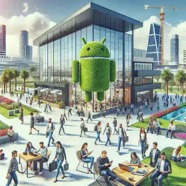 "Google España launches new Android app development hub in Madrid, showcasing modern workspace and innovative technology for developers."
