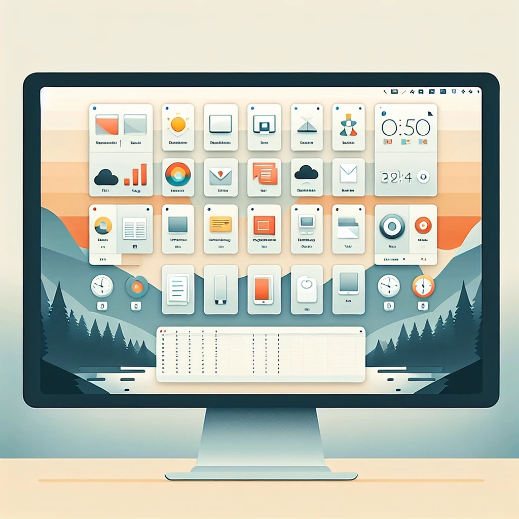 "Escritorio de Windows ordenado y limpio con iconos organizados, fondo claro y aplicaciones abiertas, ilustrando consejos para mantener un ambiente de trabajo eficiente."