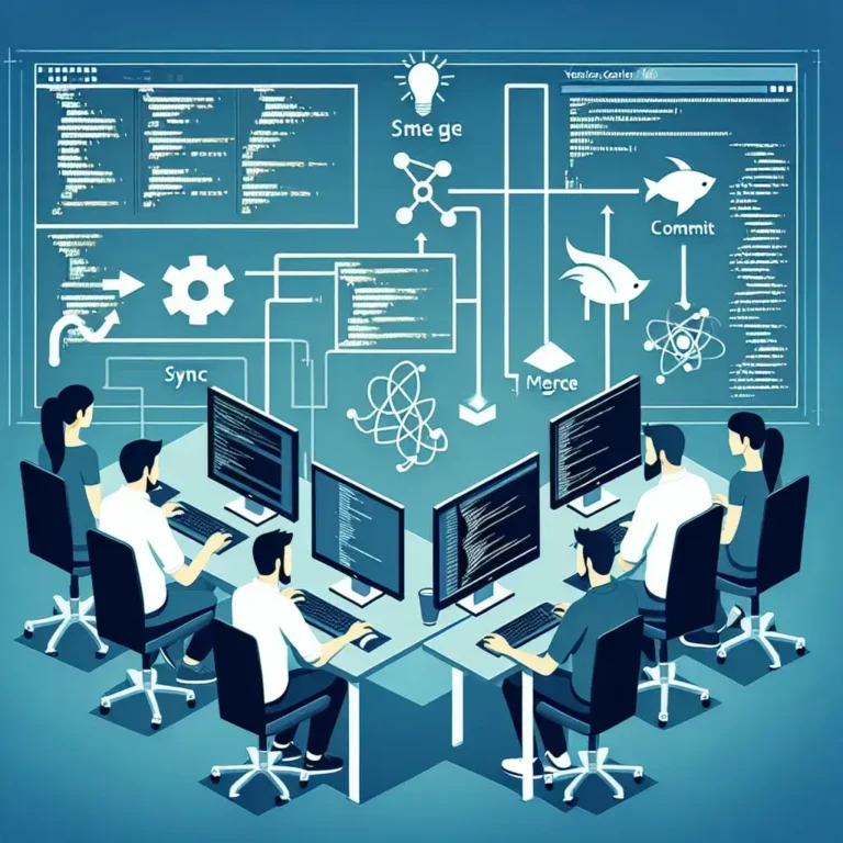 "Imagen ilustrativa sobre el control de versiones con Git y GitHub, mostrando un gráfico de flujo de trabajo que resalta las mejores prácticas para desarrolladores en la gestión de código."
