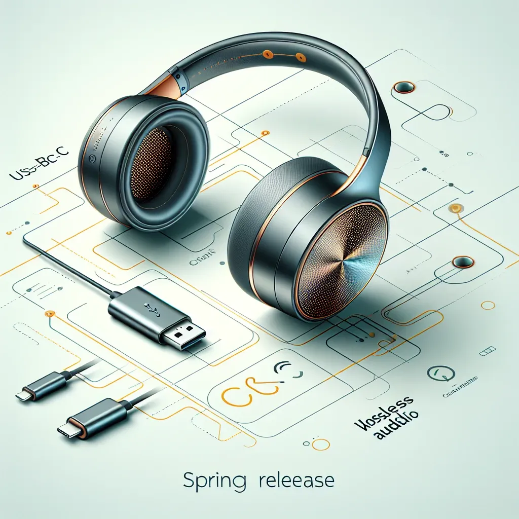 "Apple AirPods Max with USB-C port and lossless audio capabilities, featured in article about upcoming audio enhancements in April."