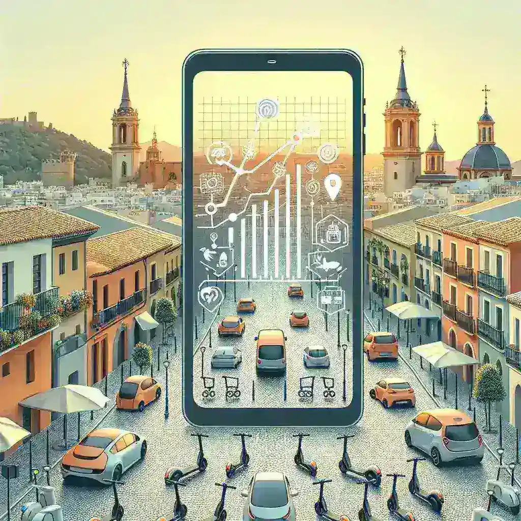 "Mapa interactivo de aplicaciones de movilidad eléctrica en municipios españoles, mostrando datos en tiempo real sobre vehículos eléctricos y estaciones de carga."